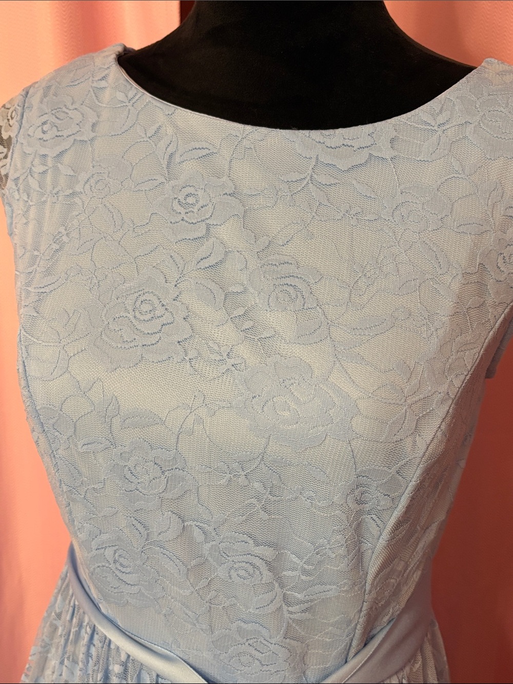 Blue Lace Overlay Cap Sleeve Party Dress - Picture 2 of 6